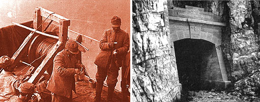 L'immagini storiche generiche della grande guerra rappresentano dei soldati a riposo e una galleria